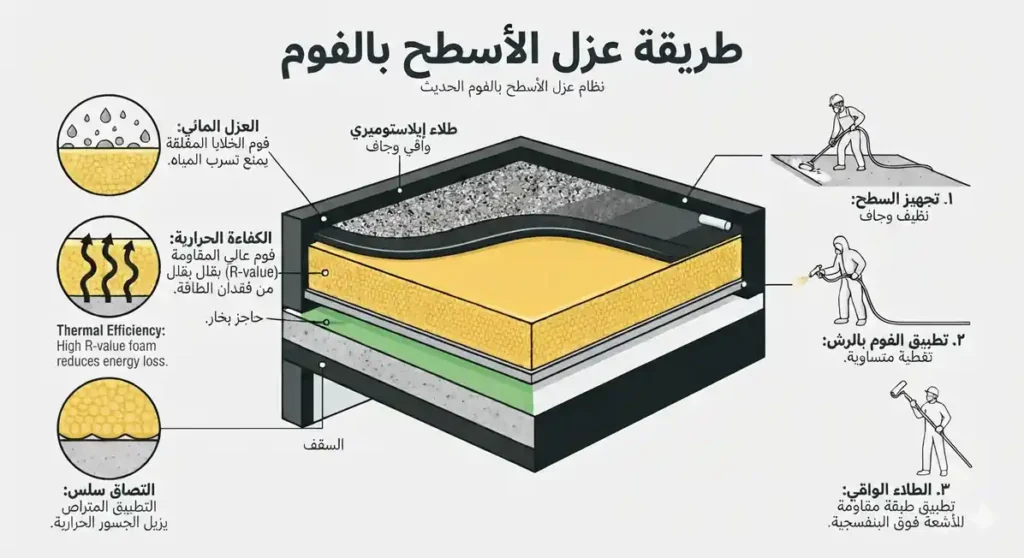 طريقة عزل الاسطح بالفوم